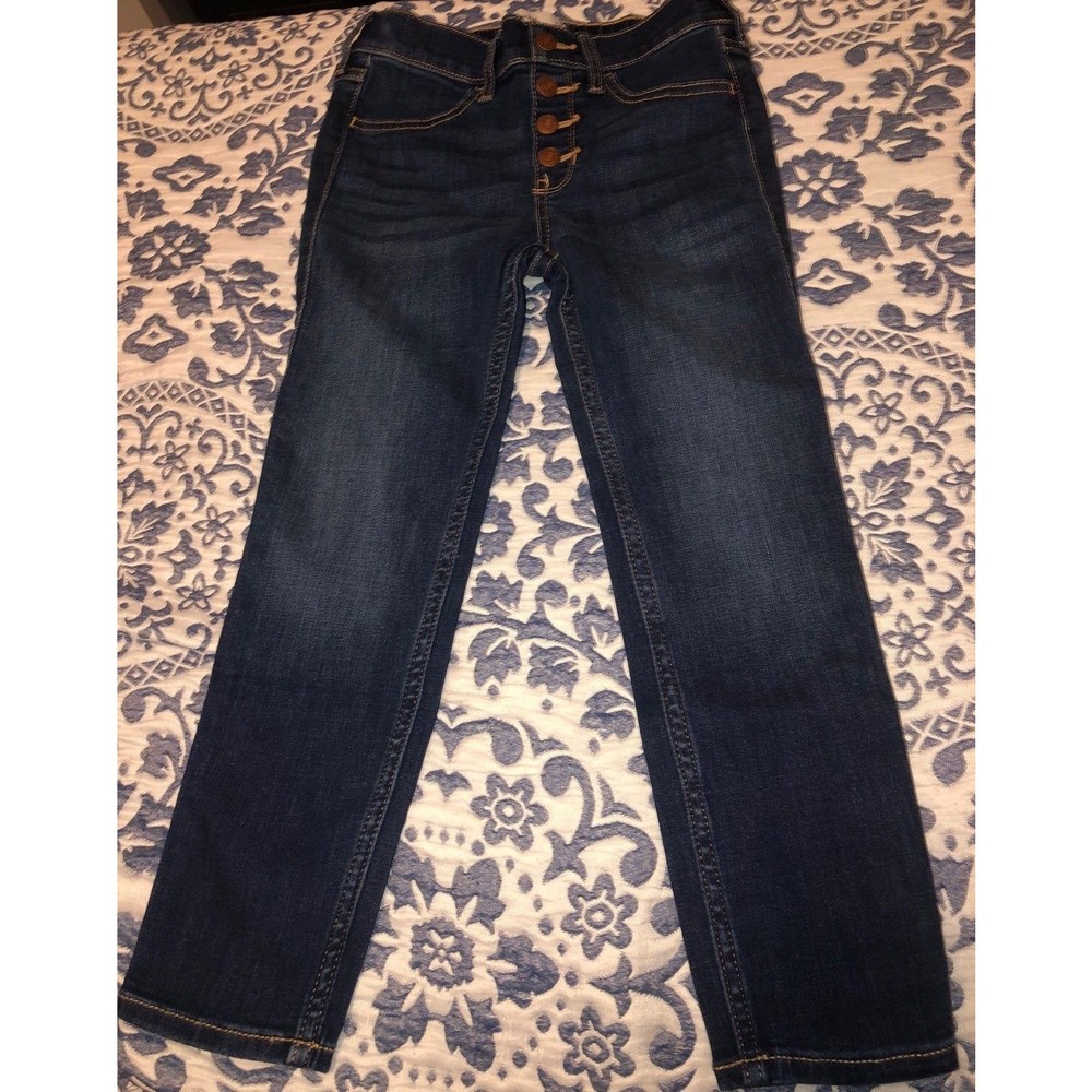 Abercrombie kids high rise jeans button fly jegging 7/8 short faux buttons